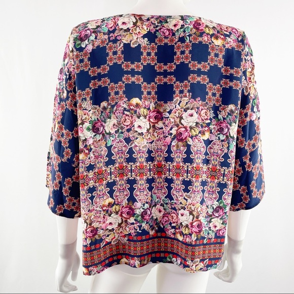 Kachel Anthropologie Petites Colorful Printed Silk Blouse Top Size 6P - Picture 7 of 9